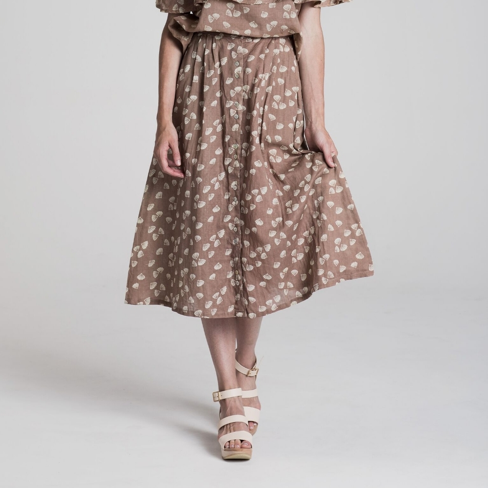 Rylee + Cru seashell button front midi skirt